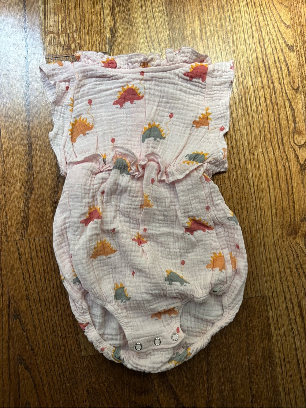 NWOT oh baby! gauze Lola bubble - stegosaurus party - pink, size 6-12 months